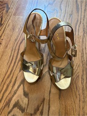 Coach Dani Mirror Metallic Gold Leather Strappy Heels Size 7